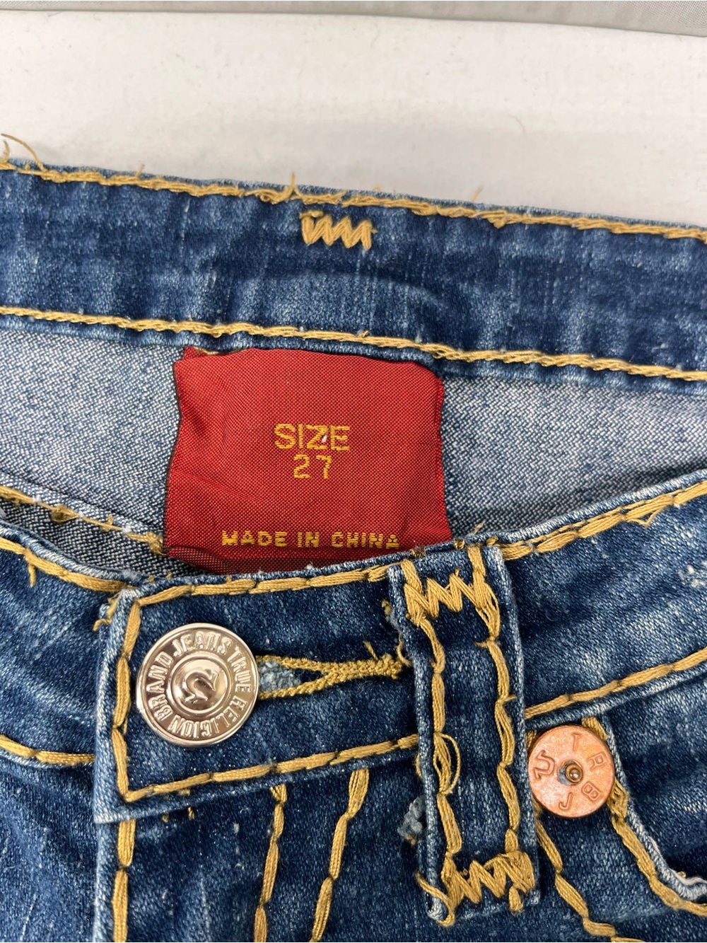 Y2K True Religion Dark Blue Denim Bootcut Jeans with Gold Stitching - Picture 6 of 7